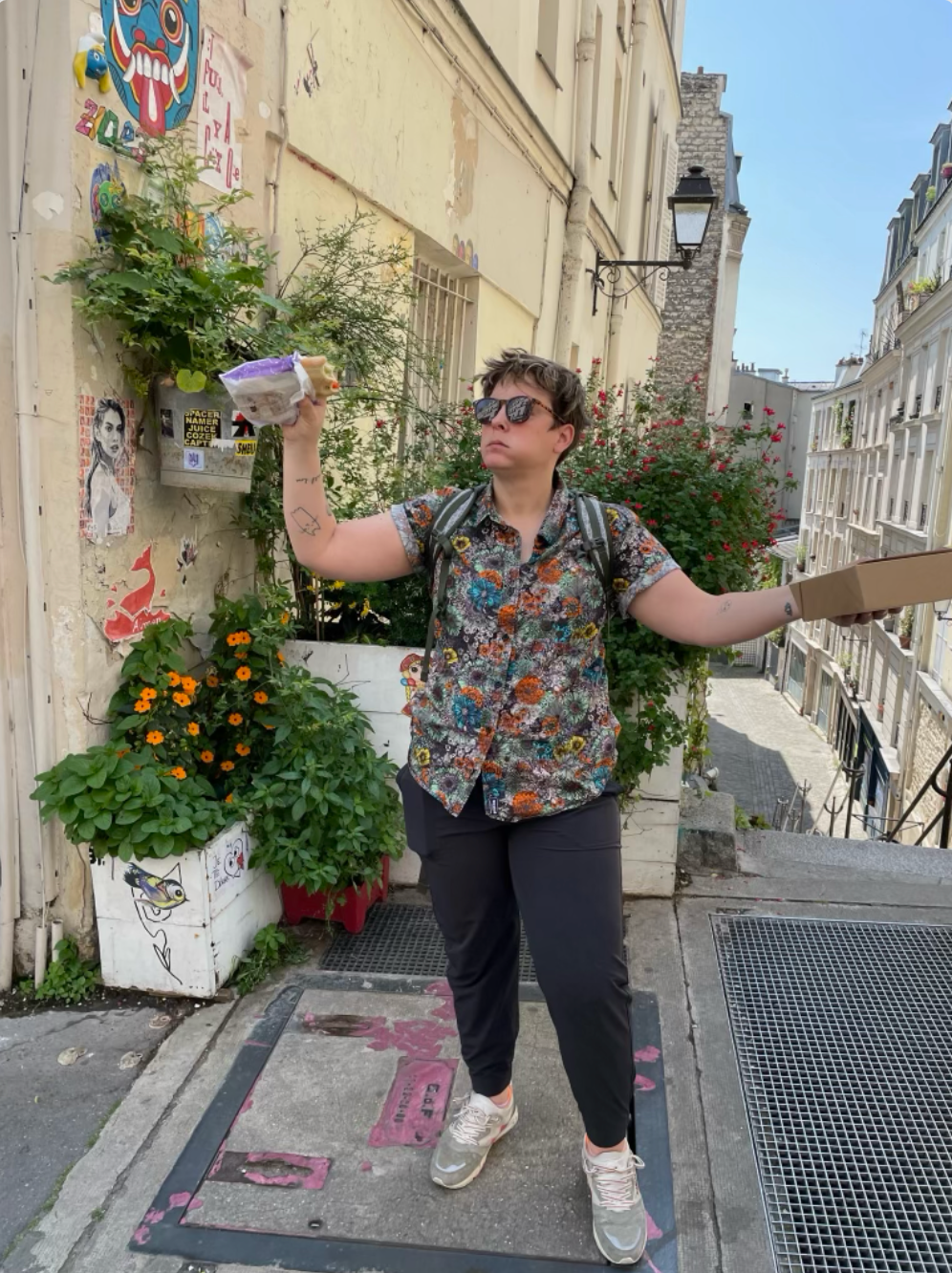 Jenn posing with gluten-free bread in Paris